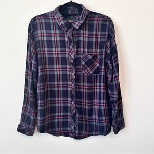 Rails Women's Plaid Button-Up Shirt Hunter Coal Grey and Rose Size Large
